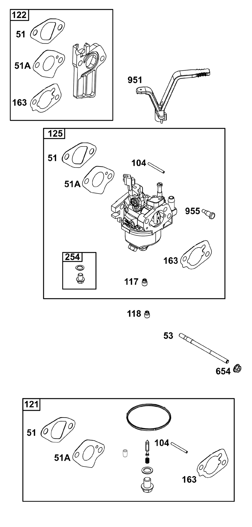 Carburetor Group Diagram and Parts List for 130G32-0258-H1 100000 - 19Z999 Briggs and Stratton Engine